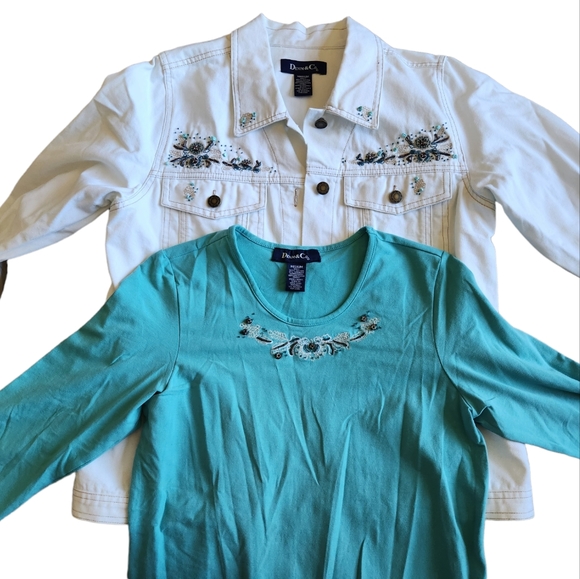 DENIM & Co White jean jacket with embroidery & beading. Matching top si… - Picture 3 of 16